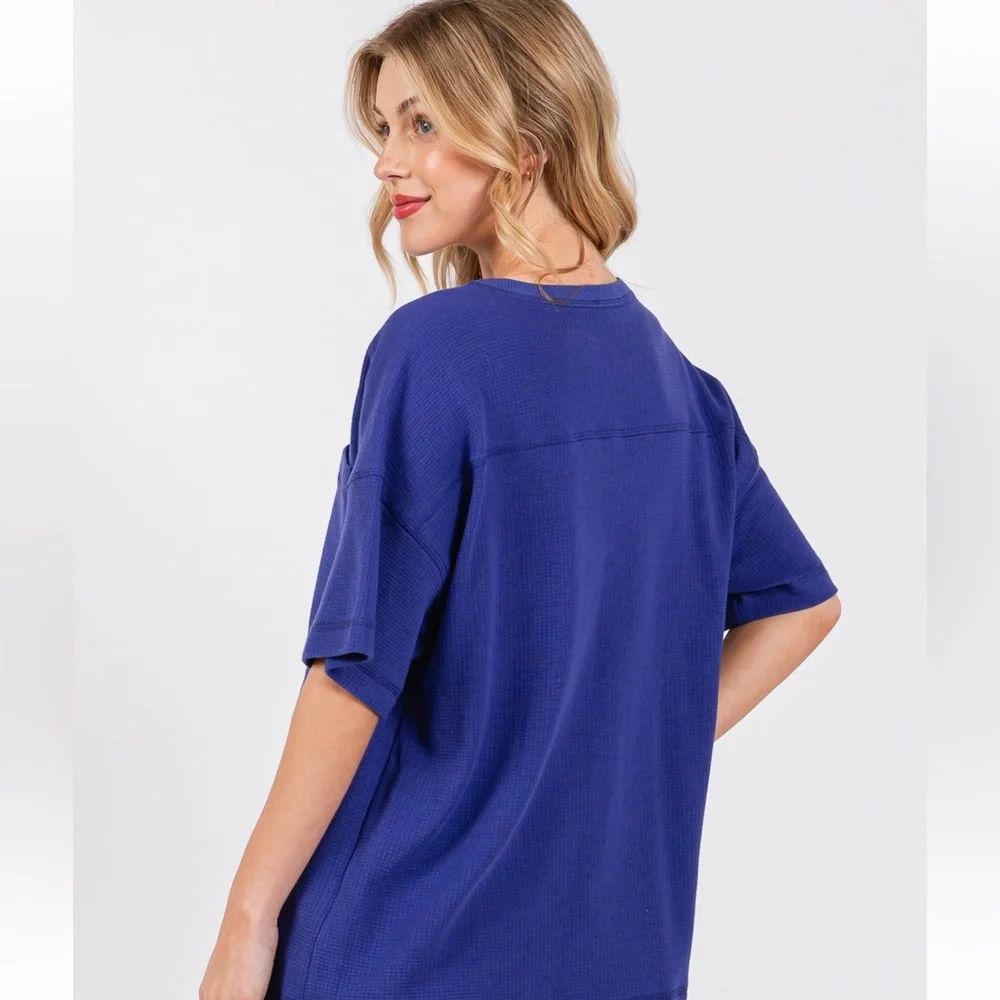 25 Solid Textured Drop Shoulder Top - Picture 5 of 6